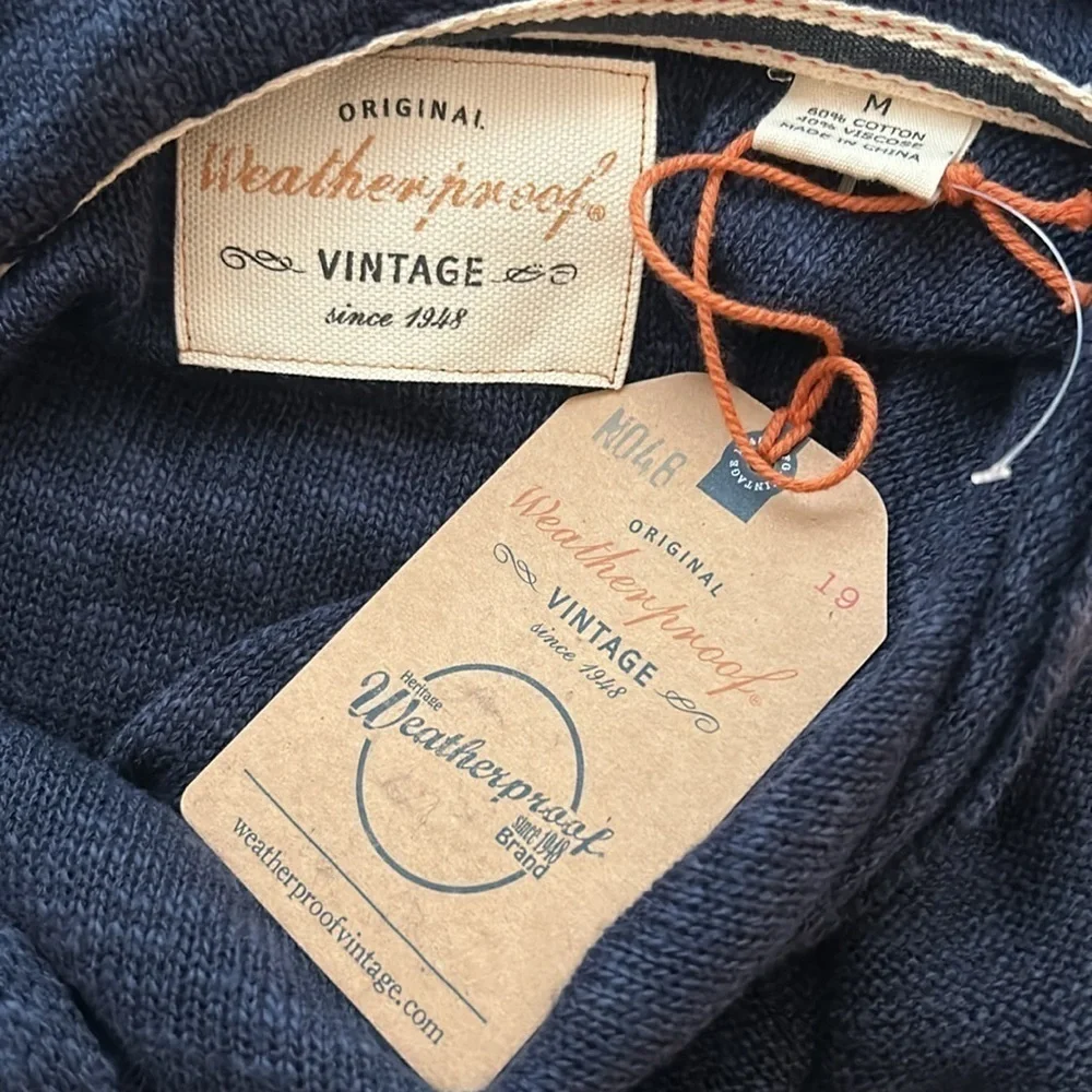 NWT Weatherproof Mens knit sweater hoodie, navy blue, size medium. Cotton blend.